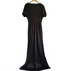 Vintage ladies Black Maxi Dress Elastic Waist Butterfly Sleeve